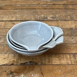 Russel Wright Lug Soup Bowls Set of 4 7" MCM Ceramic Bowls Granite Grey Glaze